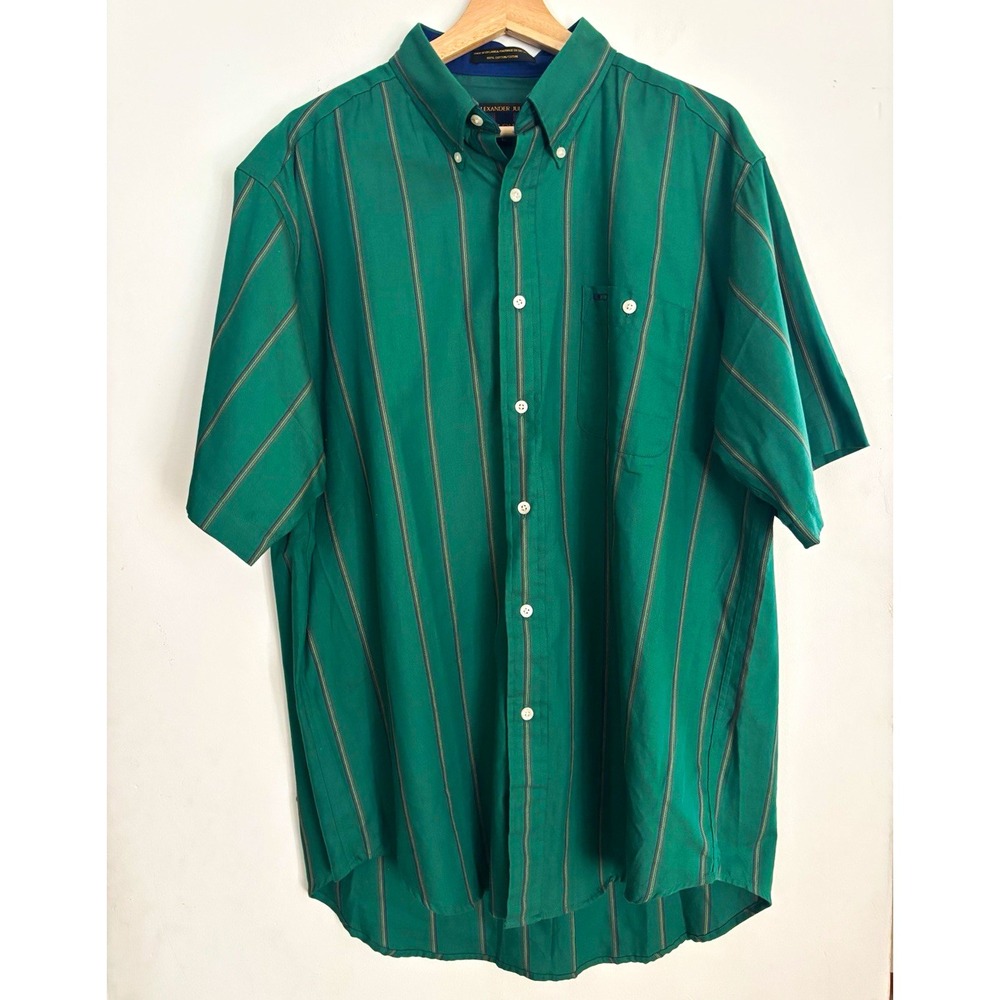 Vtg 90s Colors By Alexander Julian Green Striped Short Sleeve Button Down Shirt